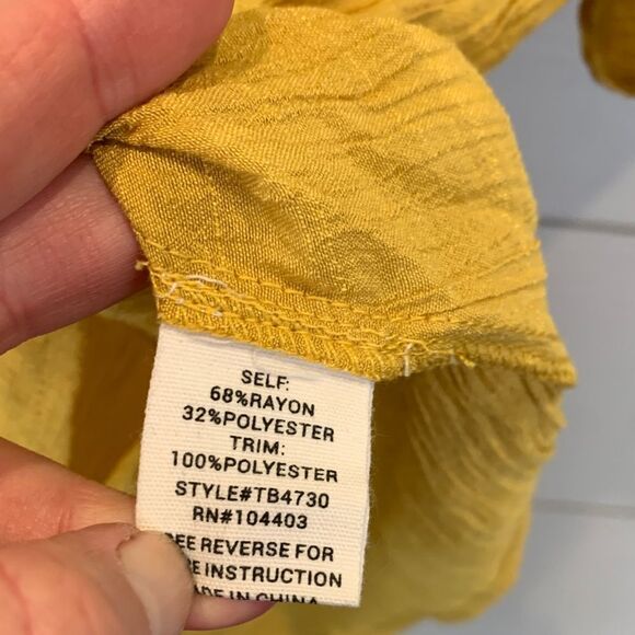 Mine Mustard Button-Front Blouse gauze lace front tie small - Picture 6 of 7